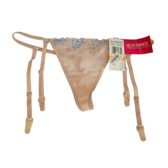 NWT Vintage Y2K Lily Of France Nude Floral Garter Belt Thong G String SM - Picture 6 of 8